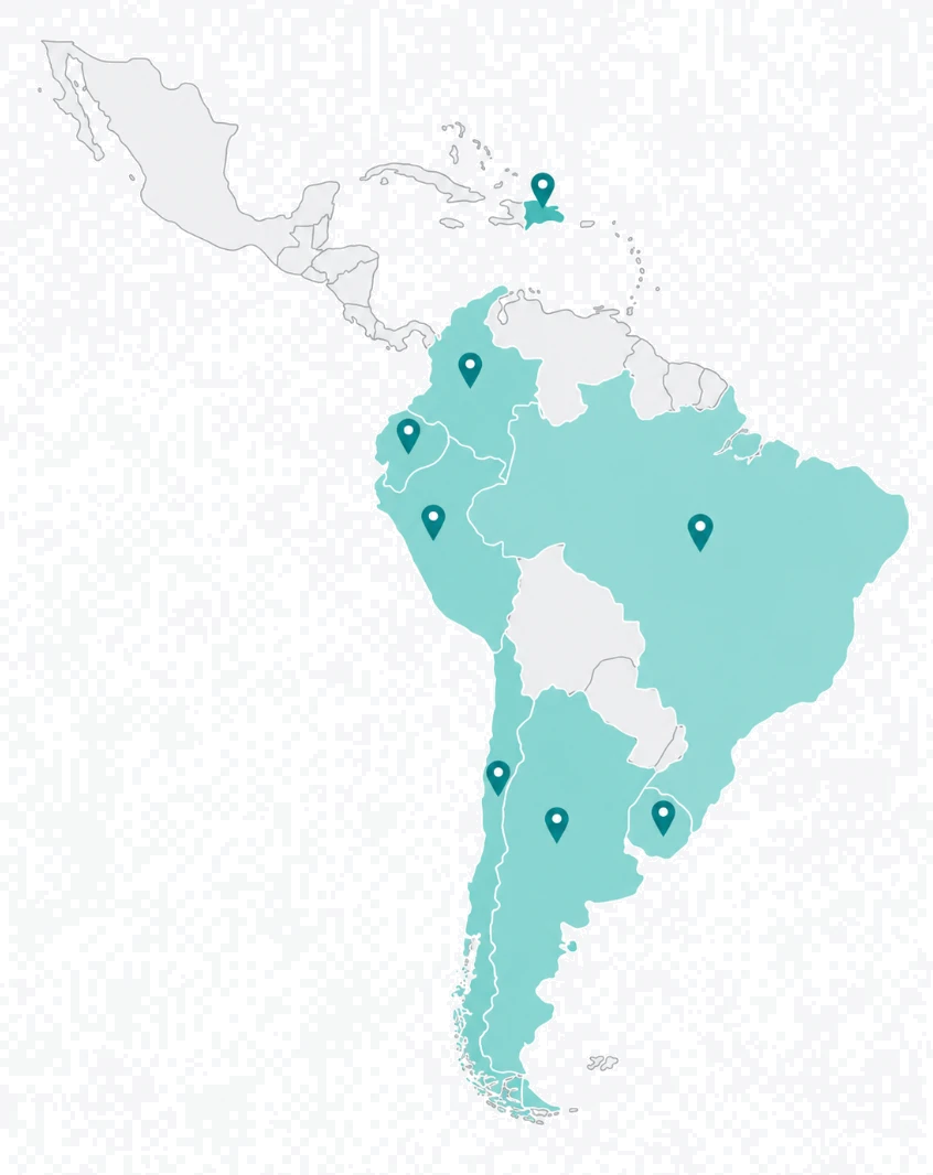 Mapa de Latinoamérica y el Caribe con los países donde Auctor & Solver ha realizado proyectos